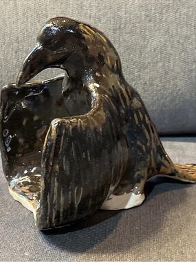 Handcrafted Black Ceramic Raven Bird Sculpture - Home Art spiritual nature